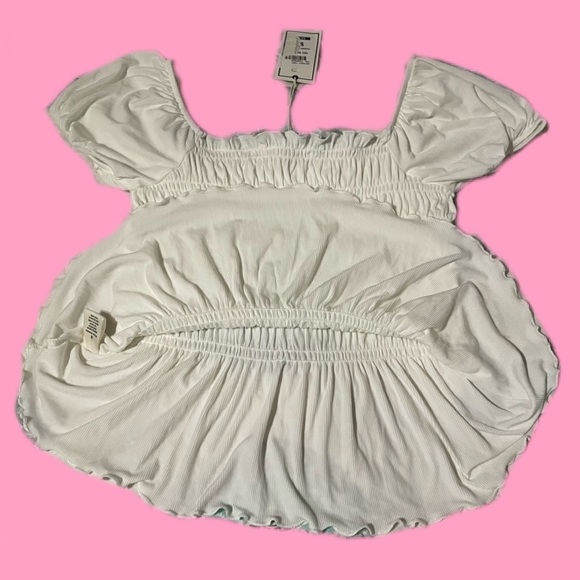 No Comment Size Small White Baby Doll Shirred Top - Picture 3 of 5